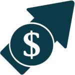 Icon of an arrow pointing upwards behind a coin